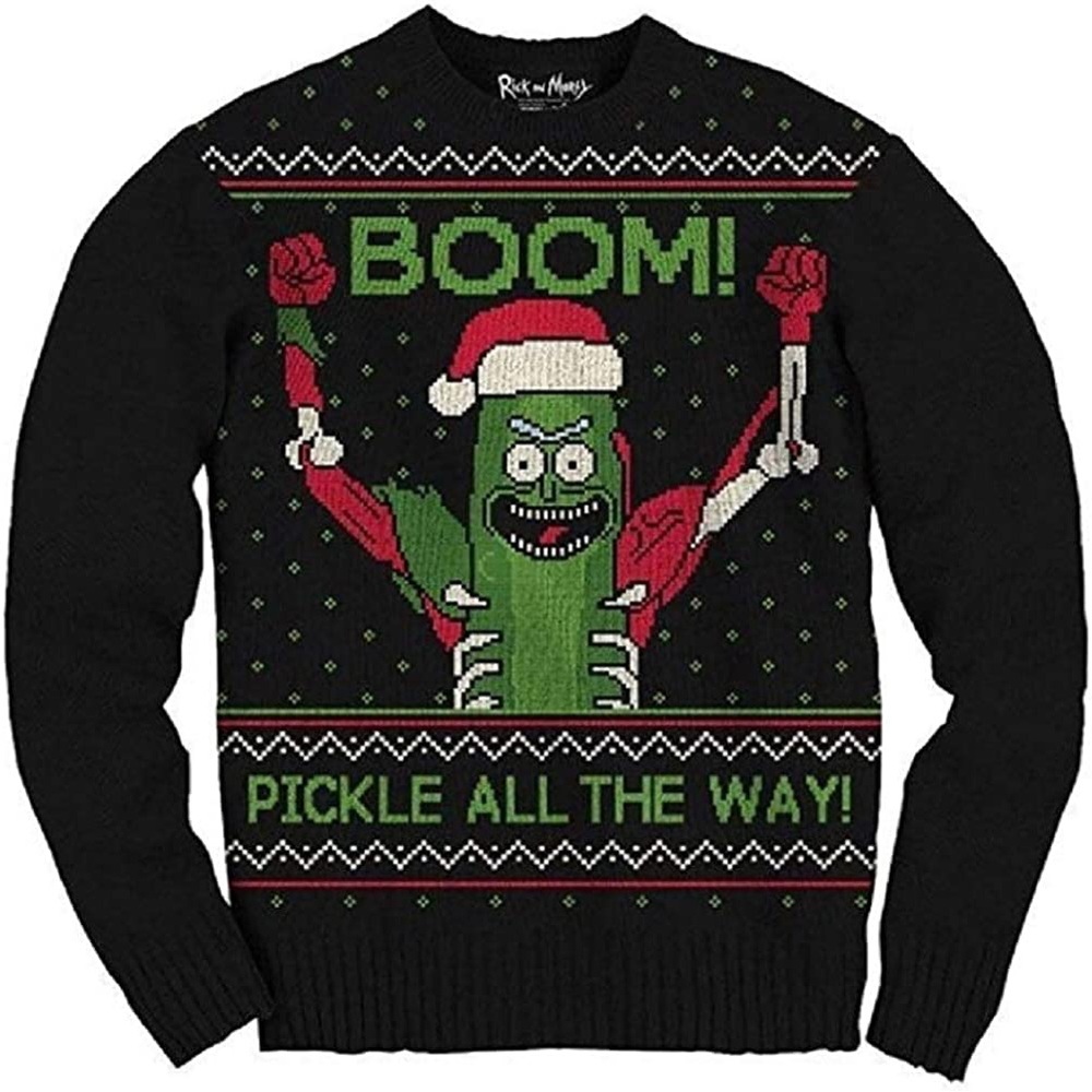 Rick and Morty "Boom! Pickle All The Way" Adult Ugly Christmas Sweater NEW